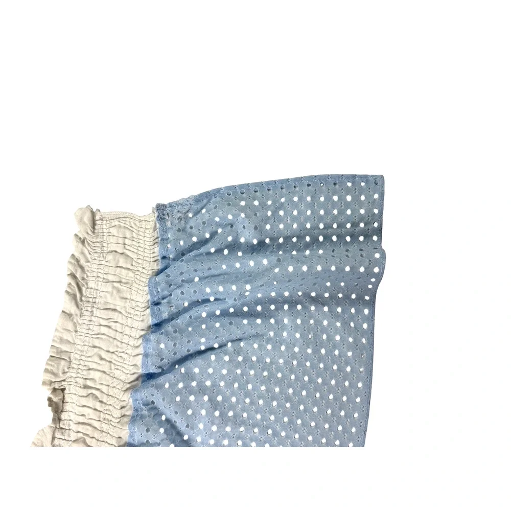 Vintage Baby Blue & White Ruffled Valance 1 Single Short Curtain Eyelets Cottage